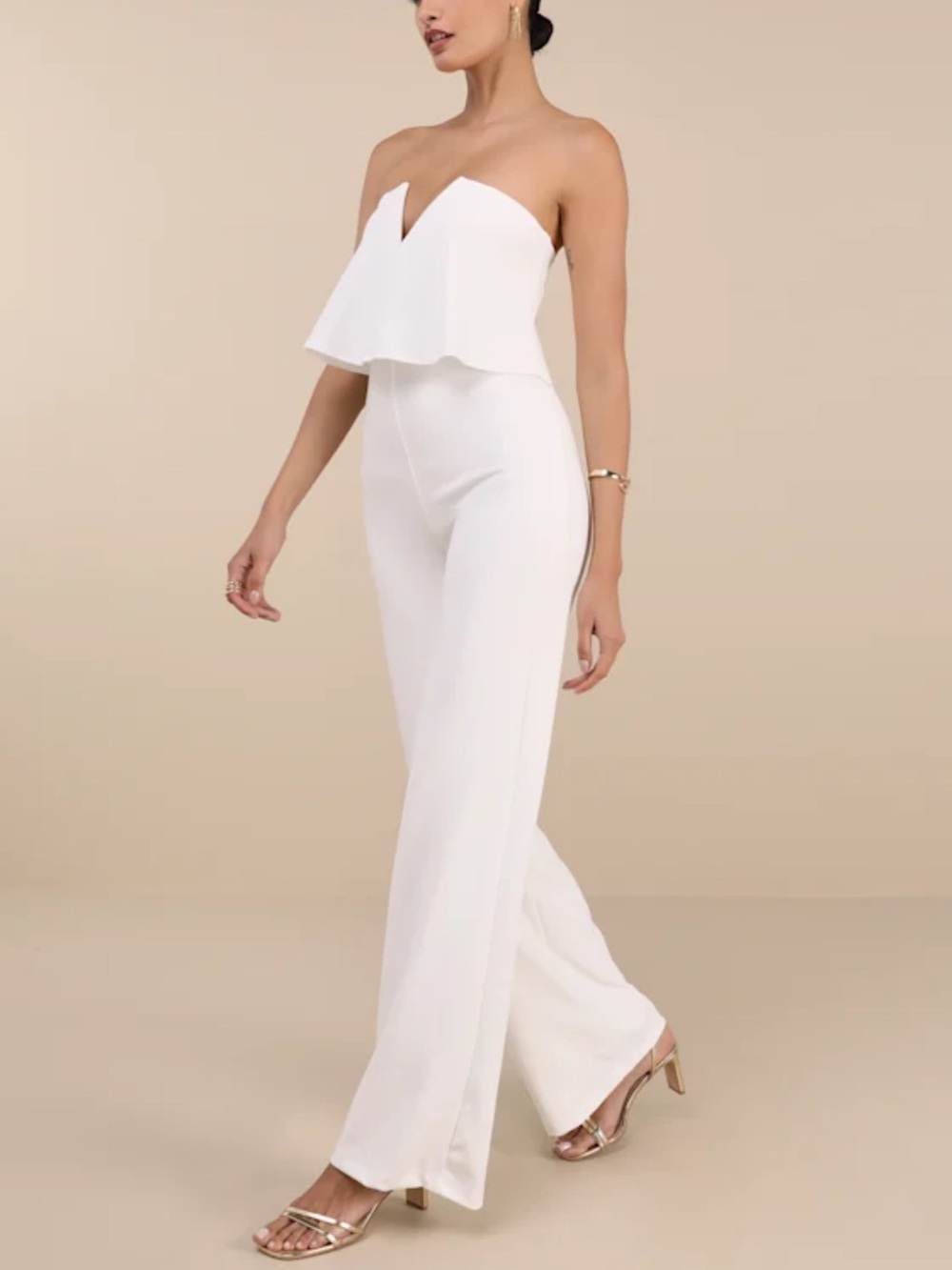 Lulu's White Strapless Wide-Leg Jumpsuit